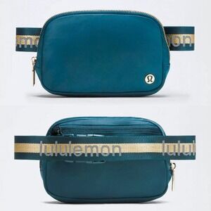 Lululemon Everywhere Belt Bag 1L Teal Blue Gold Hardware NWT Fanny Pack